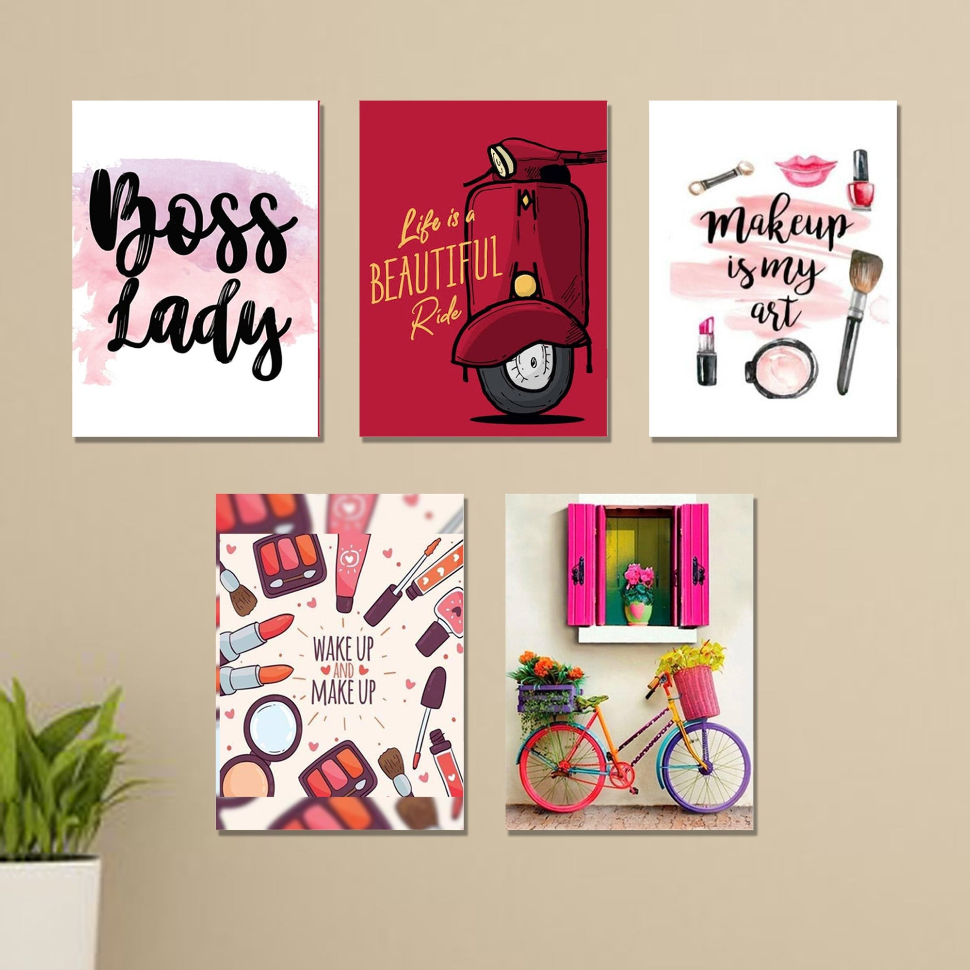 Girls Motivational Wall Art Set of 5 | Premium Laminated Photo Tile Frames