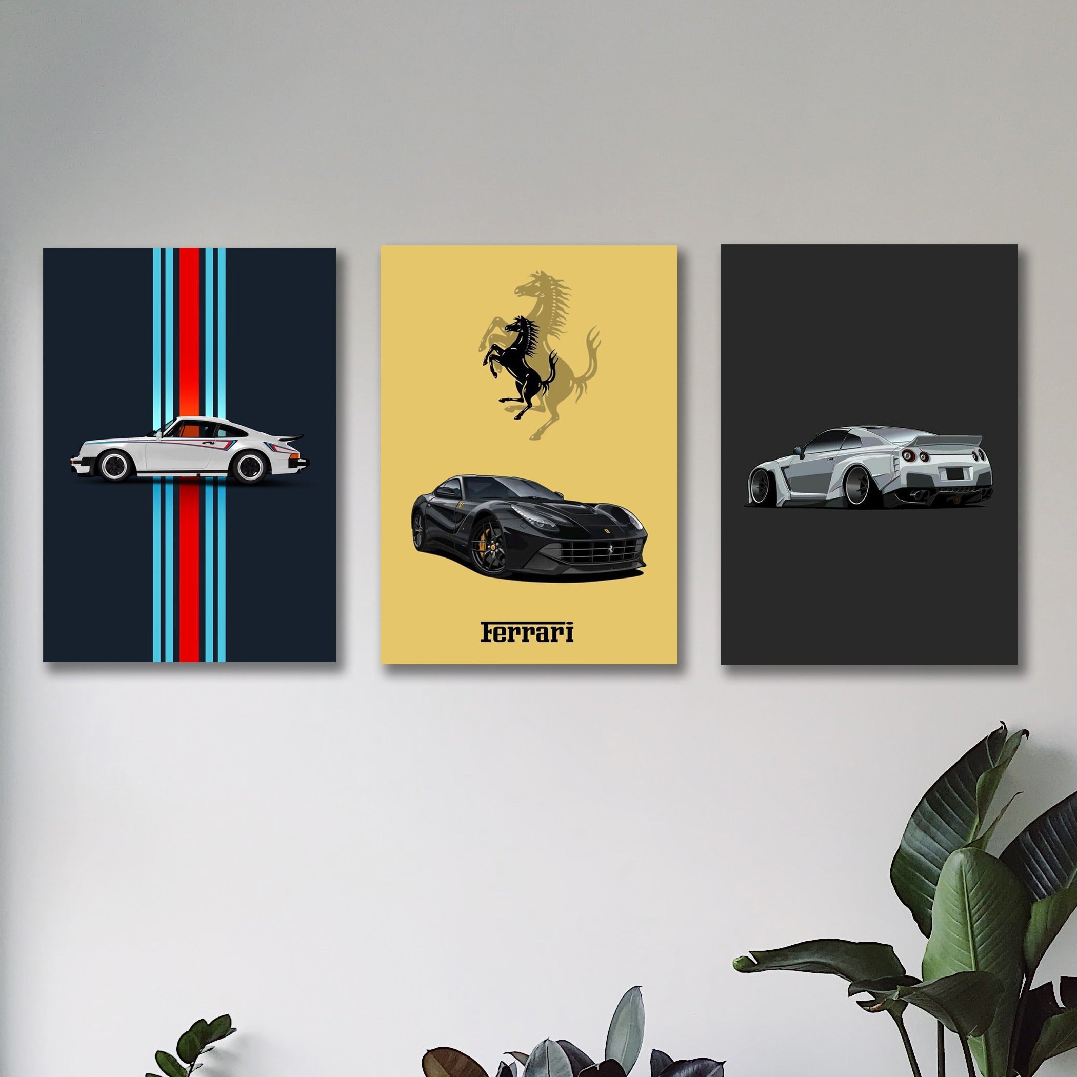 Car-themed wooden wall frame set of 3