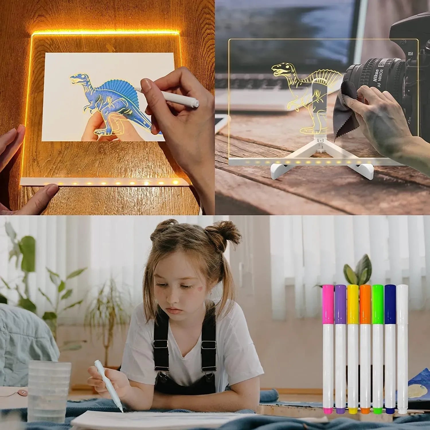 LED Light Up Writing Board With Markers Reusable Glow Message Board