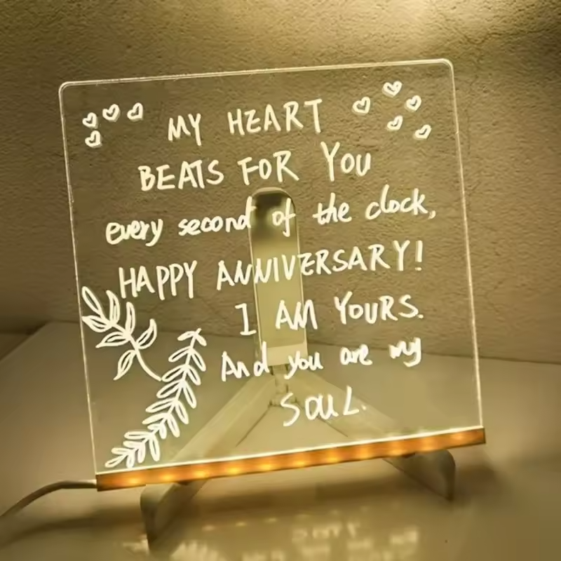 LED Light Up Writing Board With Markers 8x12 inches Reusable Glow Message Board