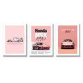Porsche Pink Car Wall Art Set of 3