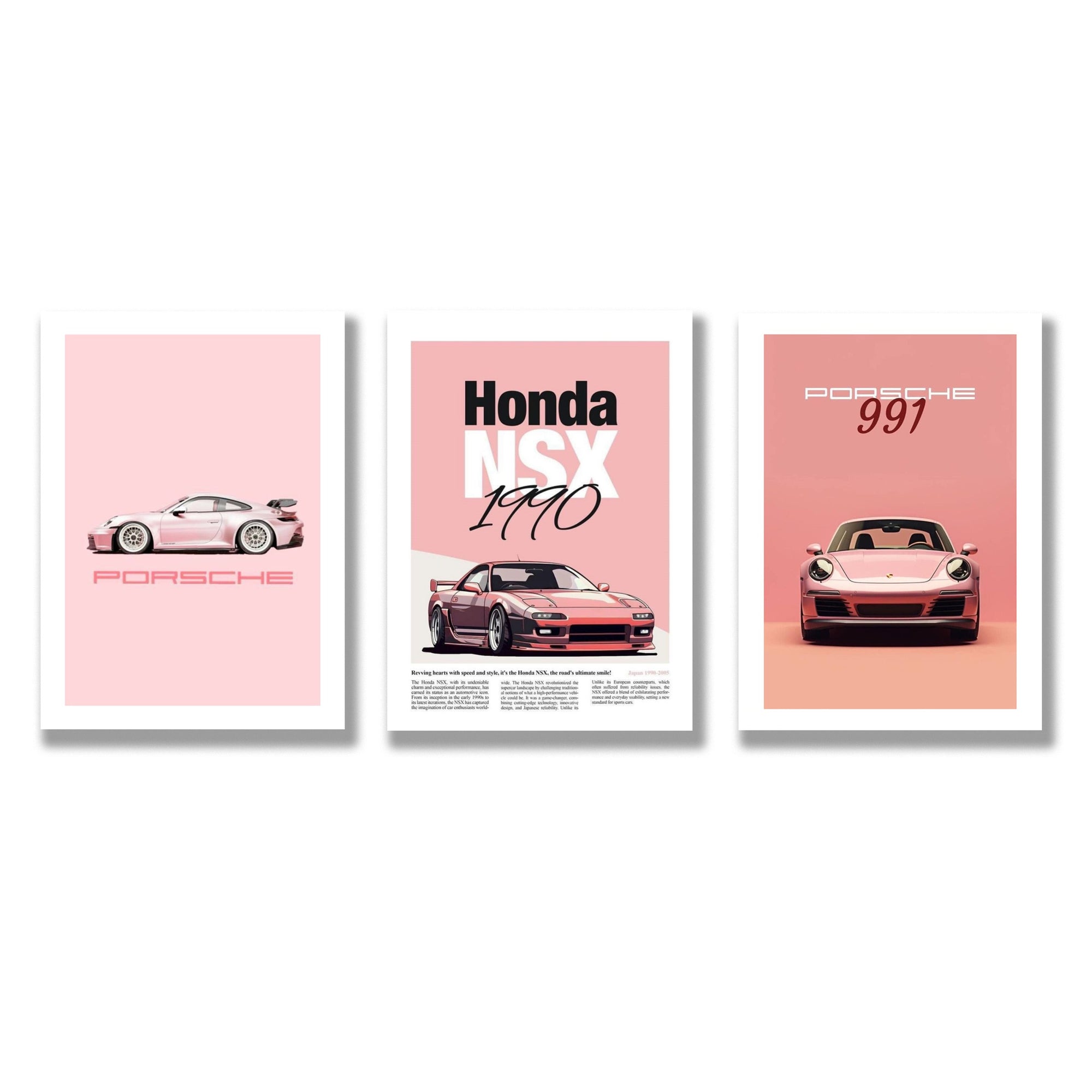 Porsche pink car wall art set of 3