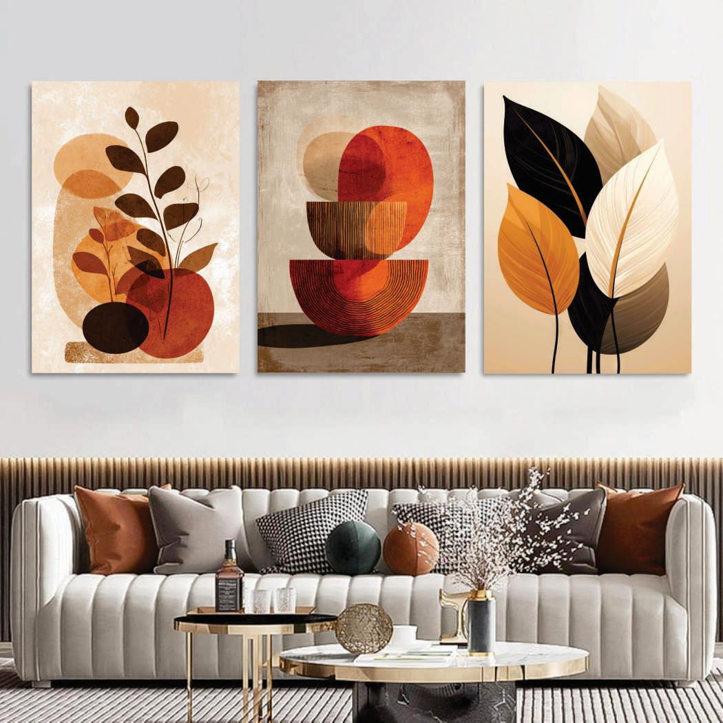 Modern Earth Tone Abstract Wall Art Set of 3 | Laminated Prints 8x11 Inch