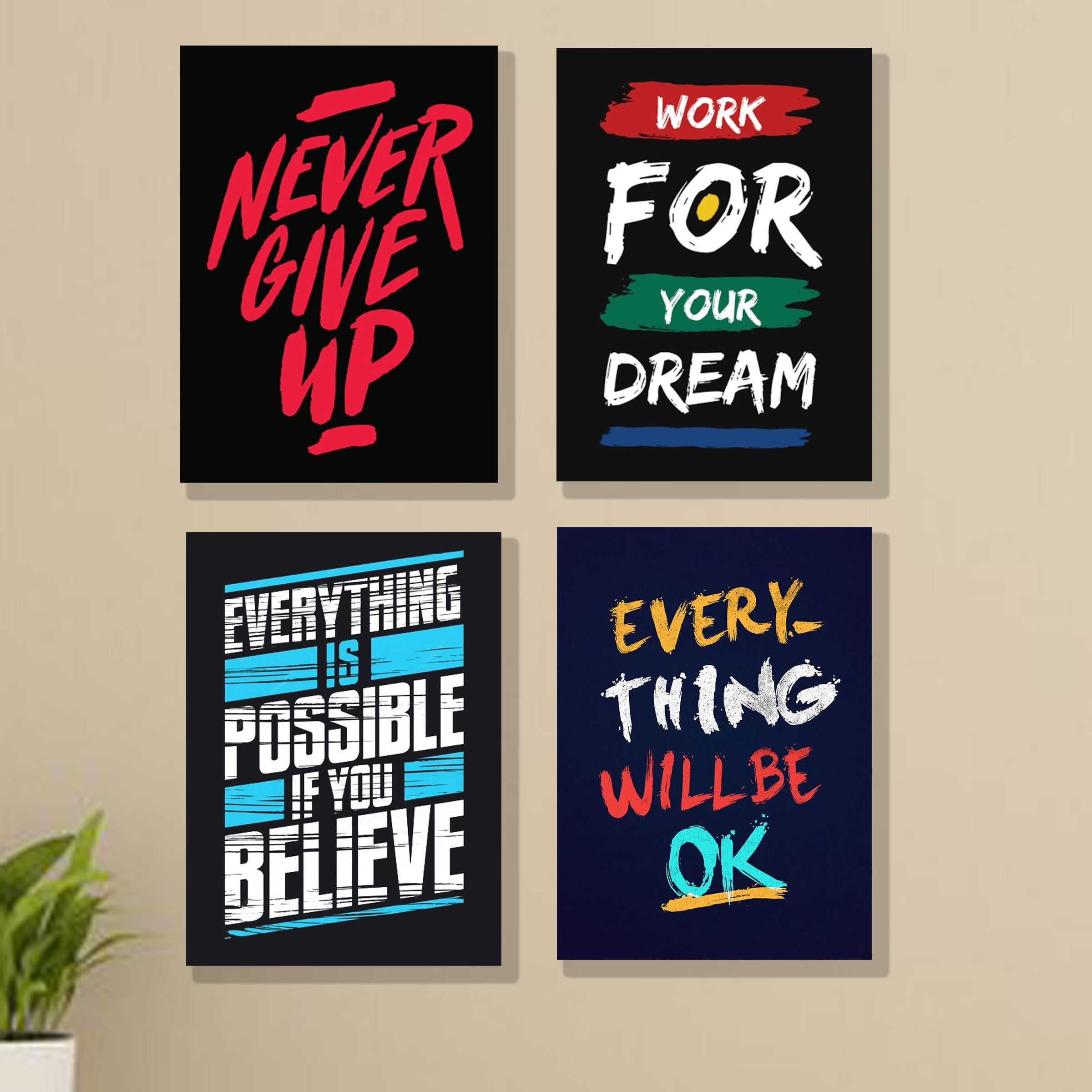 Set of 4 Motivational Phototile Frames for Wall Decor