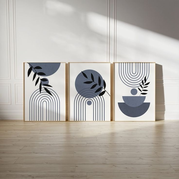 Minimalist Abstract Wall Art Set of 3 | Modern Laminated Prints 8x11 Inch