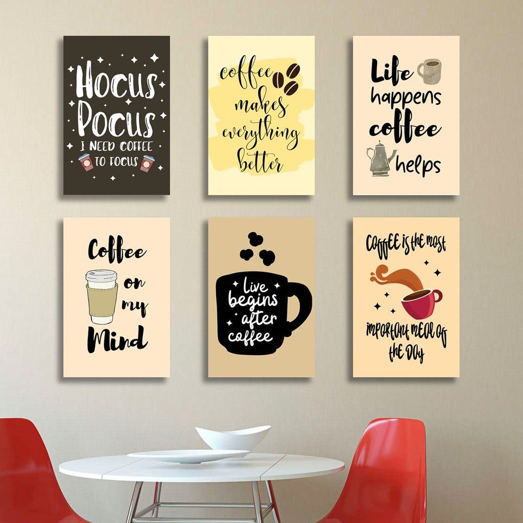 Coffee Quotes Wall Frames Set of 6 – Premium Laminated Café Wall Art