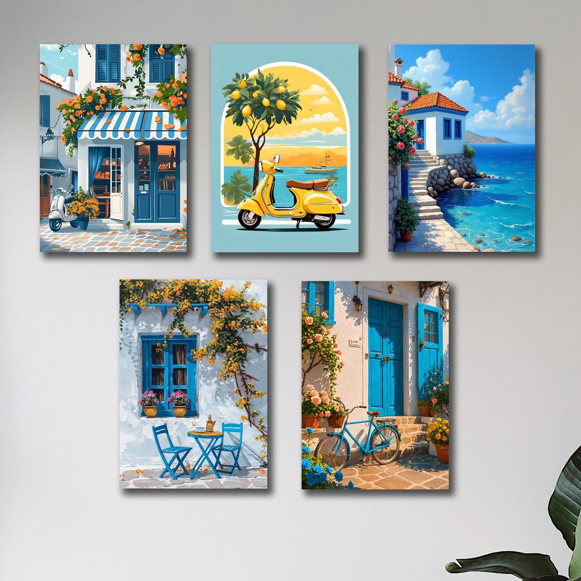 Coastal Blue Village Canvas Style Laminated Prints | 8x11 Inch Wall Decor with Adhesive Tape