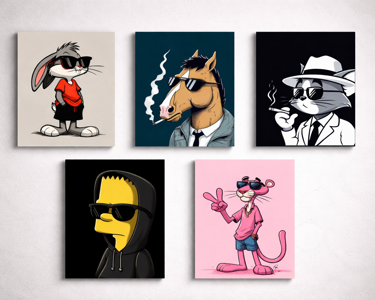Cool Cartoon Character Wall Art Set of 5 – Premium Laminated Printed Photo Tile Frames (8×11 Inches)