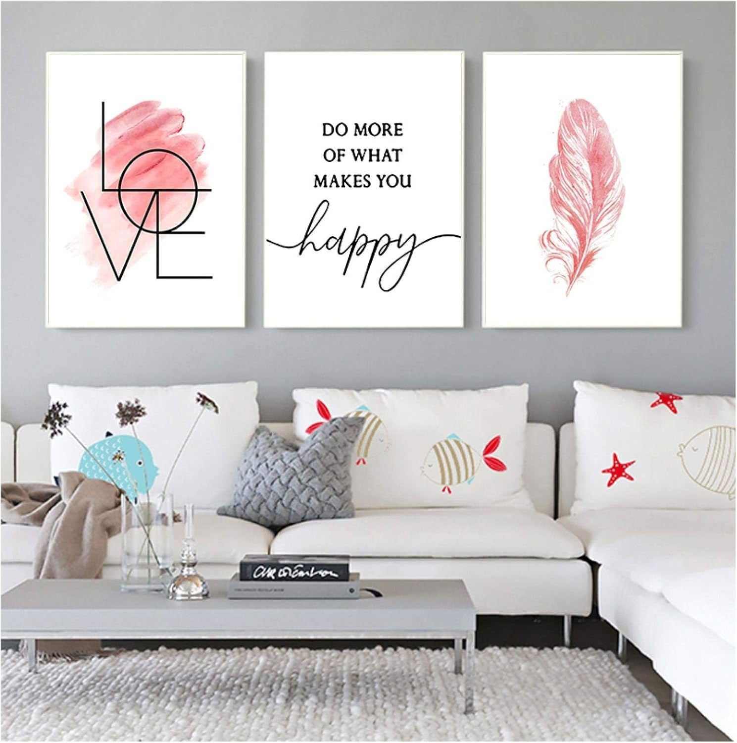 Minimalist Pink Wall Art Set of 3 | Laminated Photo Tile Frames 8×11 Inches