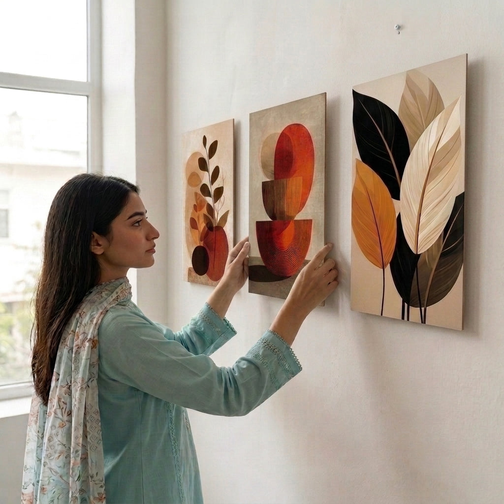 Modern Earth Tone Abstract Wall Art Set of 3 | Laminated Prints 8x11 Inch