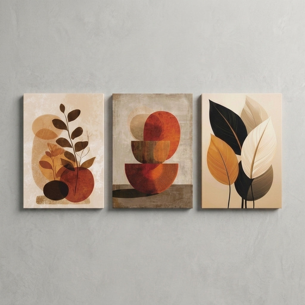 Modern Earth Tone Abstract Wall Art Set of 3 | Laminated Prints 8x11 Inch