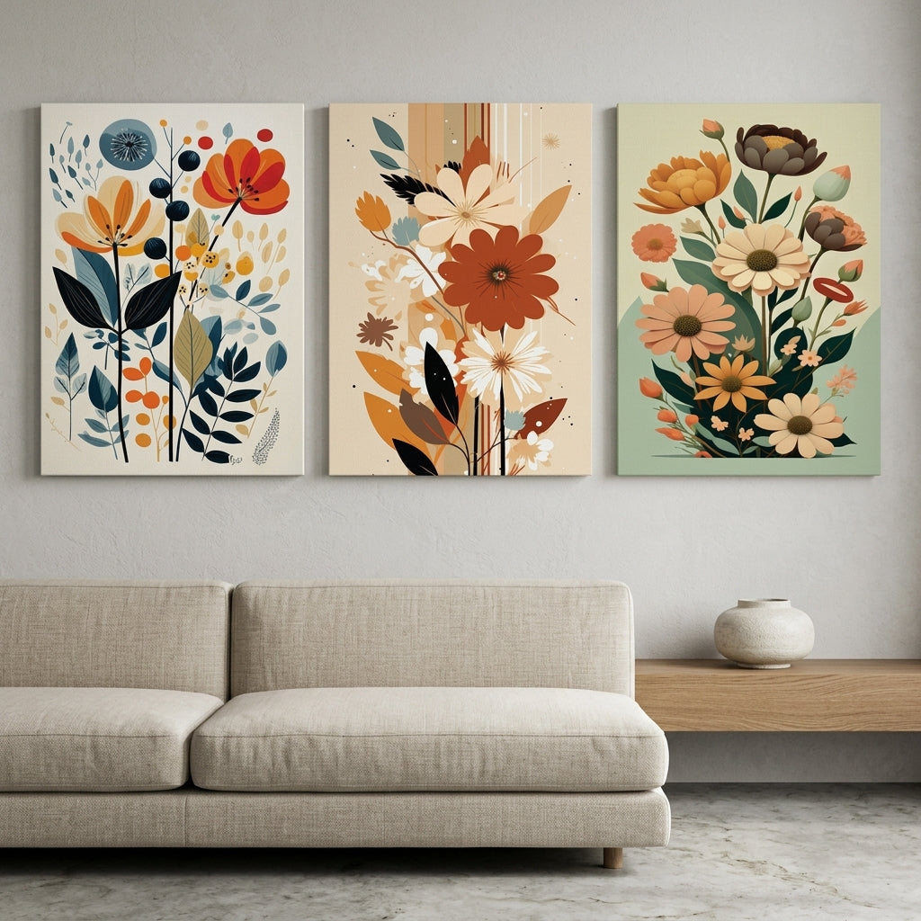Floral Botanical Wall Art Set of 3 – Premium Laminated Printed Photo Tile Frames (8×11 Inches)