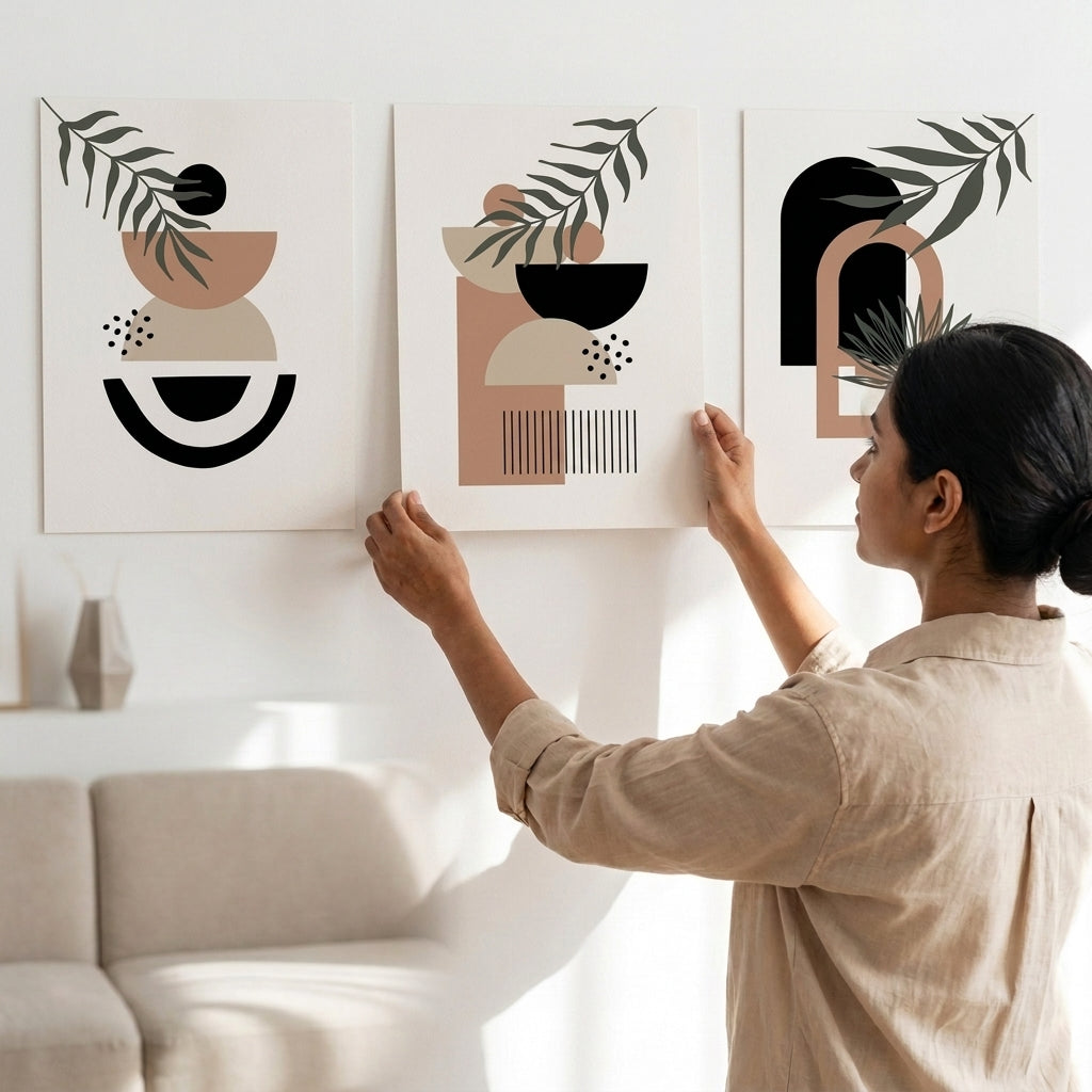 Abstract Boho Wall Decor Set | 3 Laminated Prints 8x11 Inch
