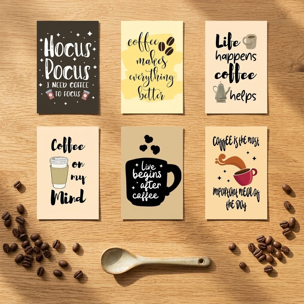 Coffee Quotes Wall Frames Set of 6 – Premium Laminated Café Wall Art