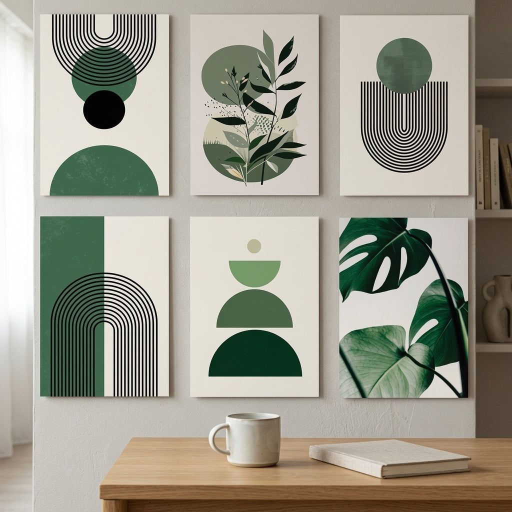 Modern Abstract Botanical Wall Art Set of 6 – Premium Laminated Printed Photo Tile Frames (8×11 Inches)