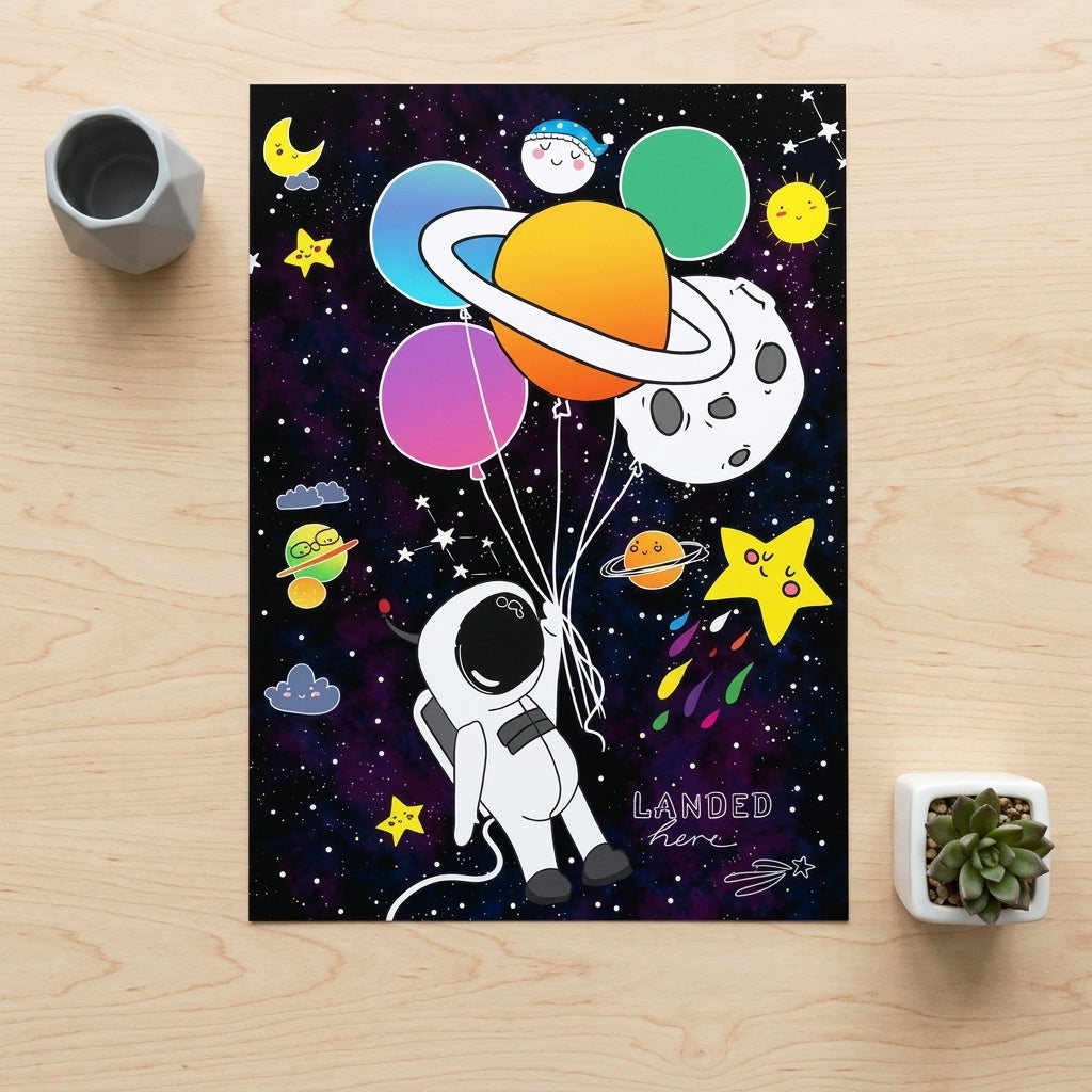 Cute Astronaut Space Wall Art – Premium Laminated Printed Photo Tile Frame (11×16 Inches)
