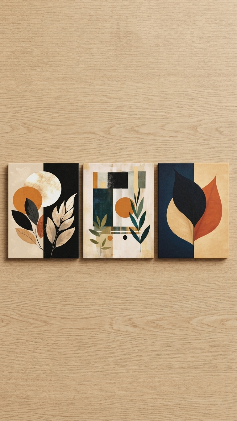 Modern Abstract Botanical Wall Art Set of 3 | Laminated Prints 8x11 Inch