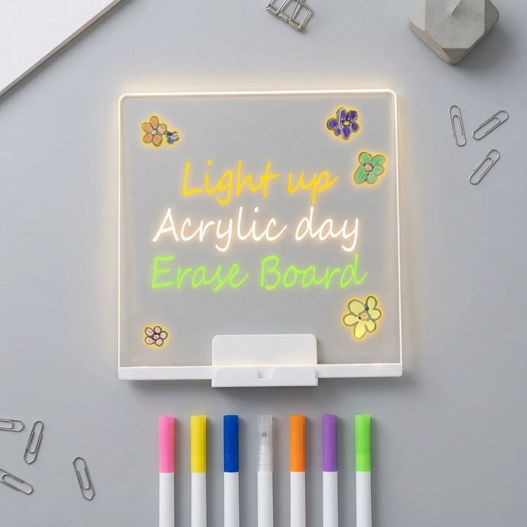 LED Light Up Writing Board With Markers Reusable Glow Message Board