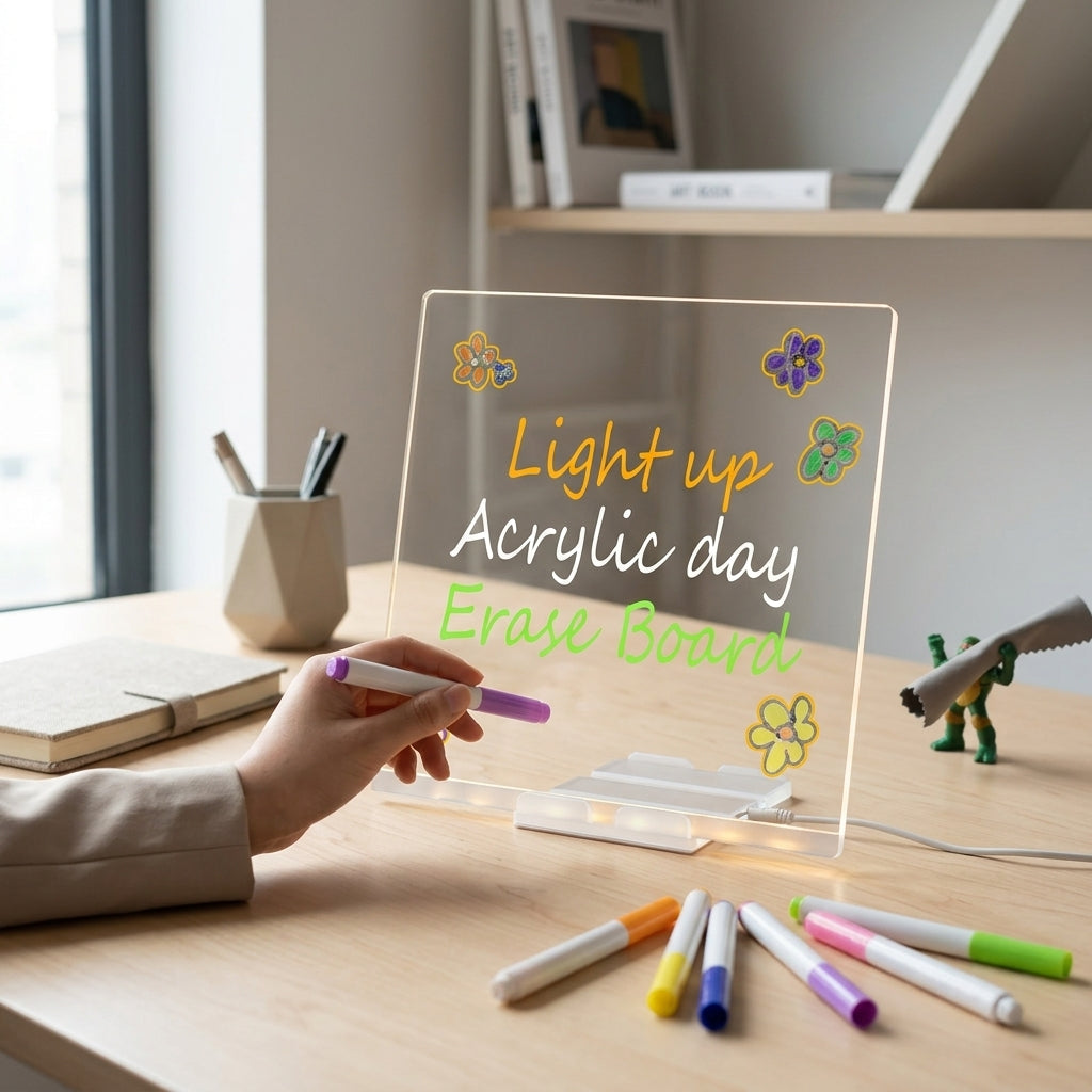 LED Light Up Writing Board With Markers Reusable Glow Message Board