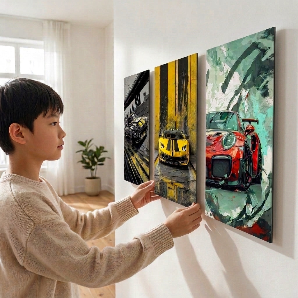 Sports Car Wall Frames Set of 3 – Premium Laminated Supercar Wall Art