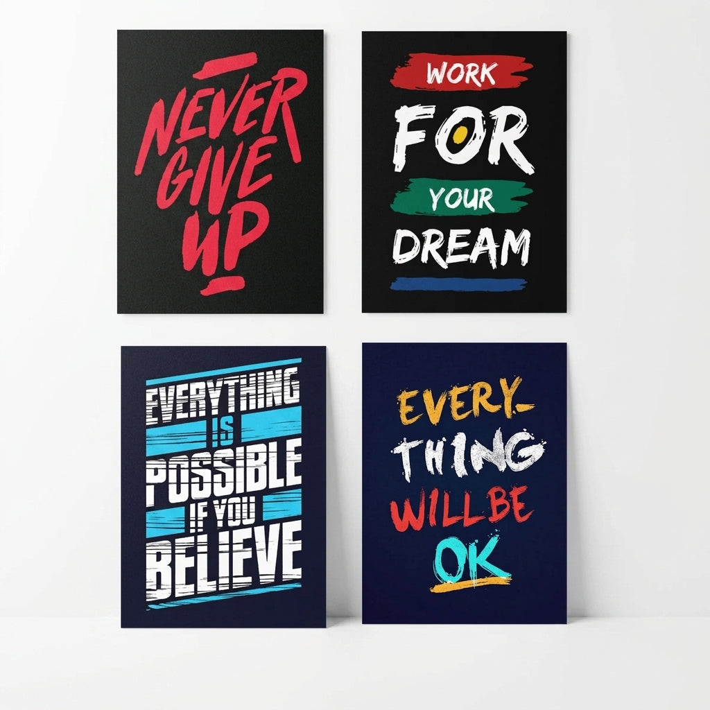 Set of 4 Motivational Phototile Frames for Wall Decor