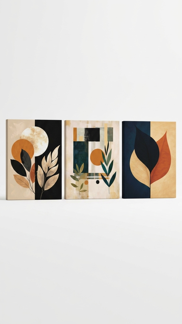 Modern Abstract Botanical Wall Art Set of 3 | Laminated Prints 8x11 Inch