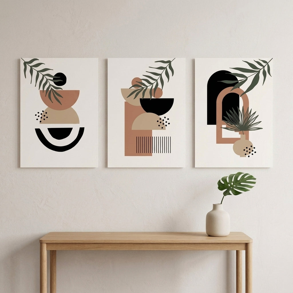 Abstract Boho Wall Decor Set | 3 Laminated Prints 8x11 Inch