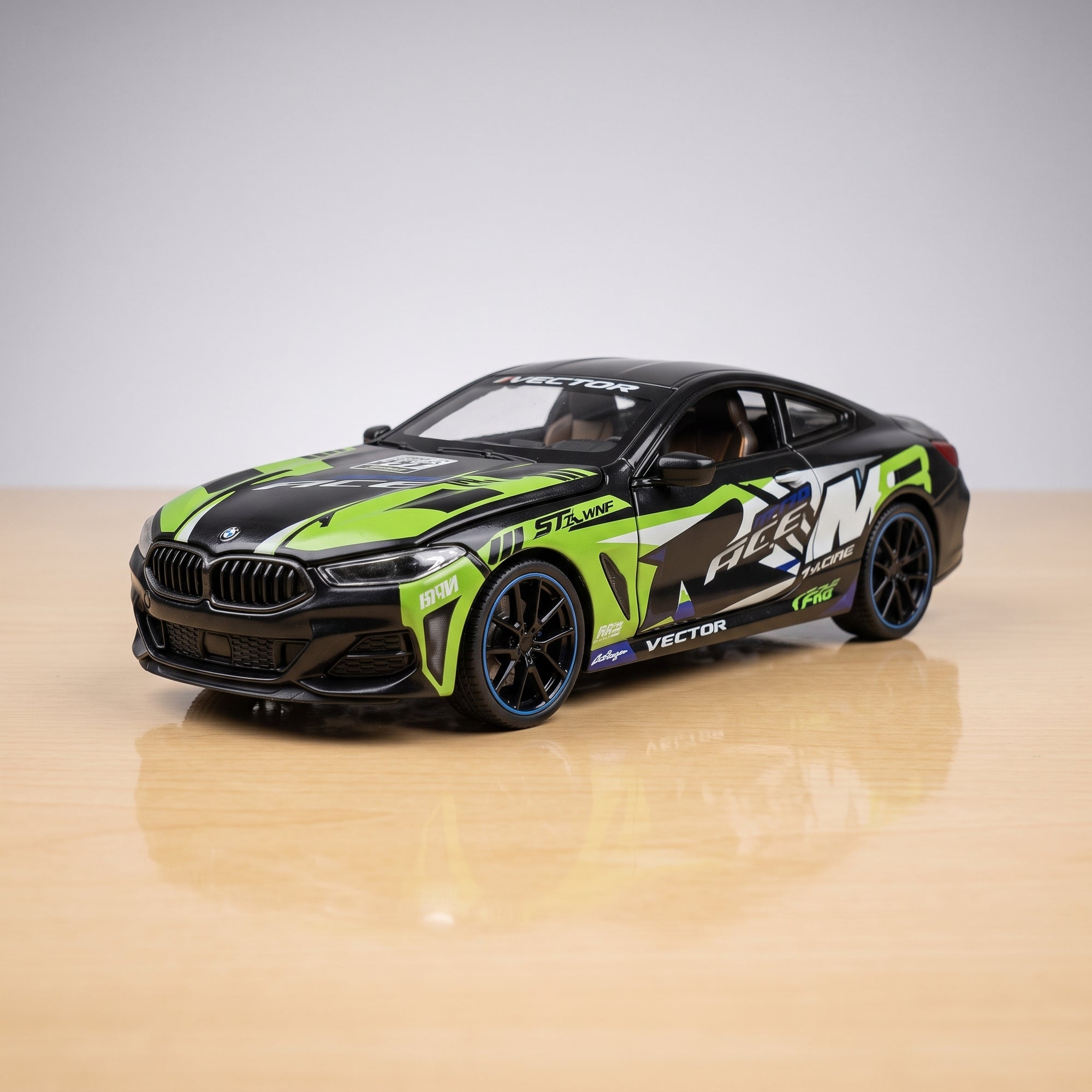 BMW M8 GTE Racing Edition Diecast Model 1:24 – Black & Neon Green Metal Collectible Car