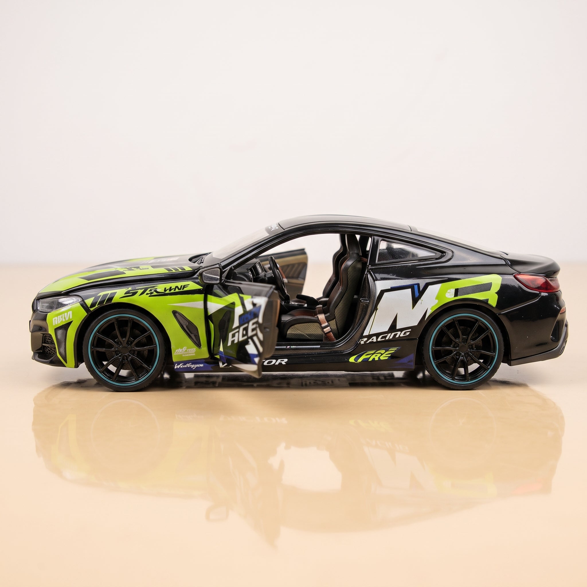 BMW M4 Racing Edition Diecast Model 1:24 – Black & Neon Green Metal Collectible Car