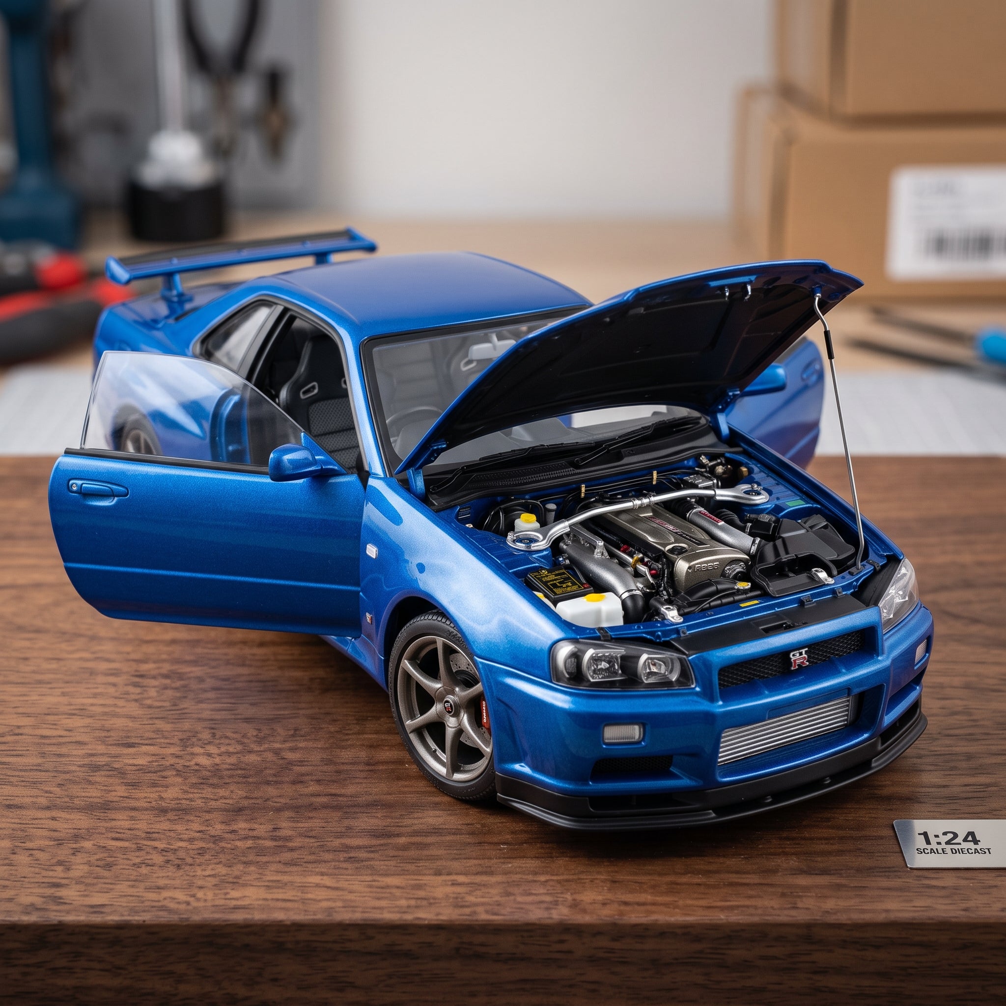 Nissan Skyline GT-R R34 Diecast Model 1:24 – Bayside Blue Metallic