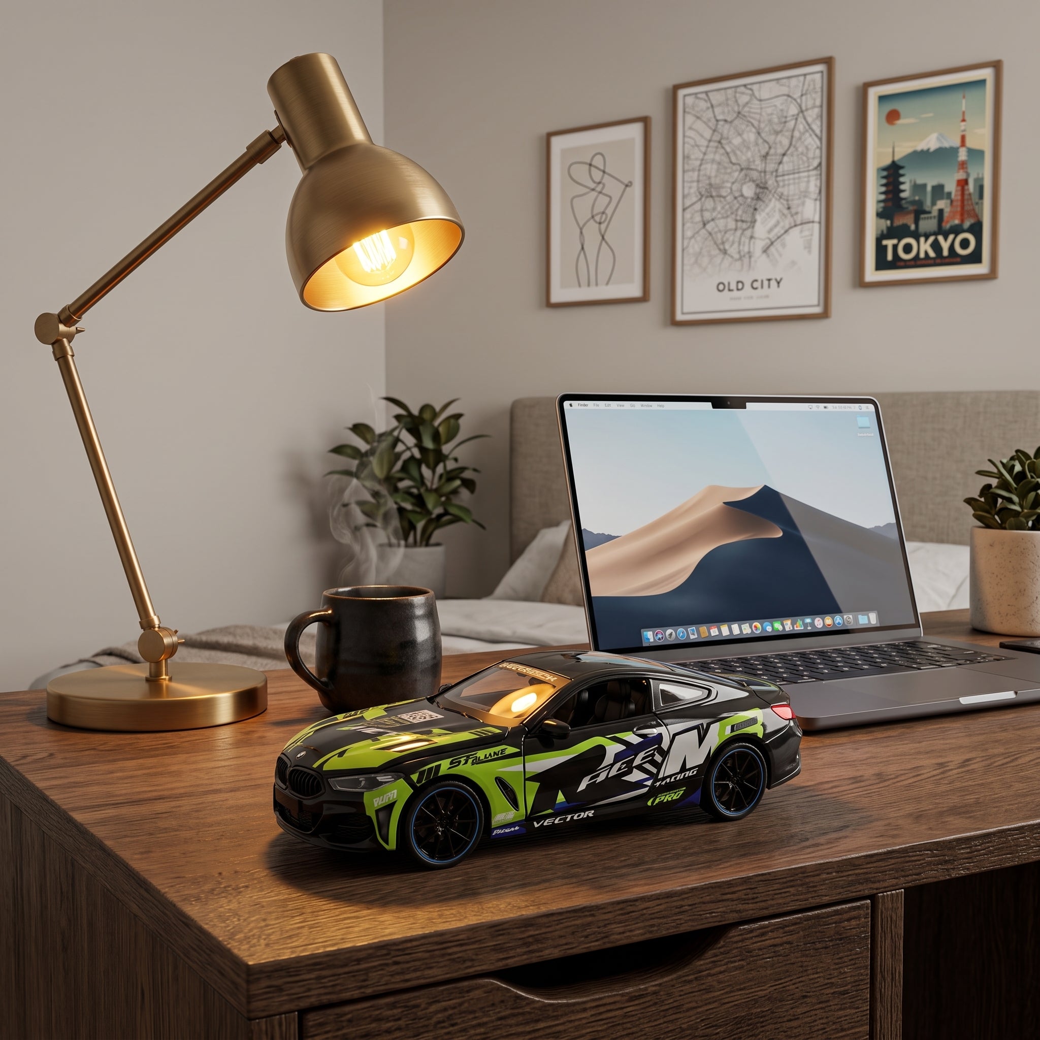 BMW M4 Racing Edition Diecast Model 1:24 – Black & Neon Green Metal Collectible Car