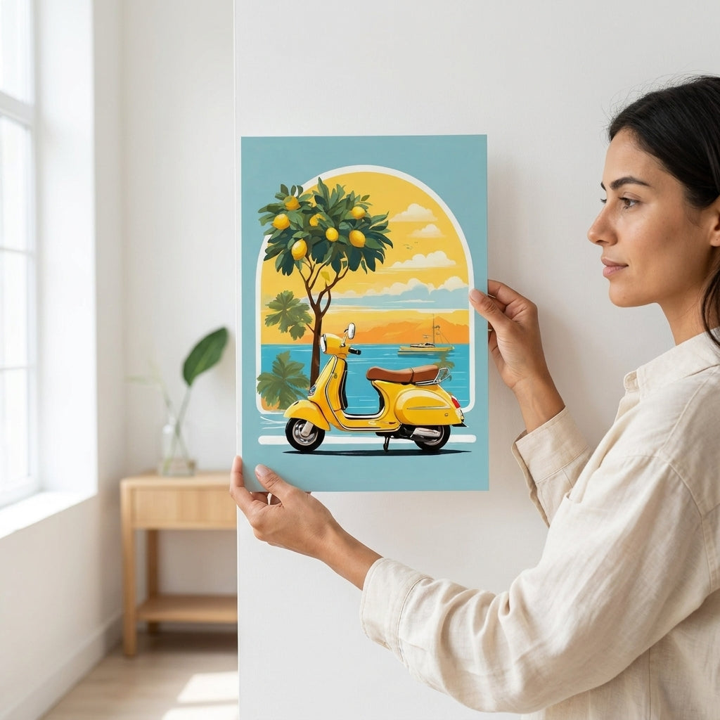 Coastal Blue Village Canvas Style Laminated Prints | 8x11 Inch Wall Decor with Adhesive Tape