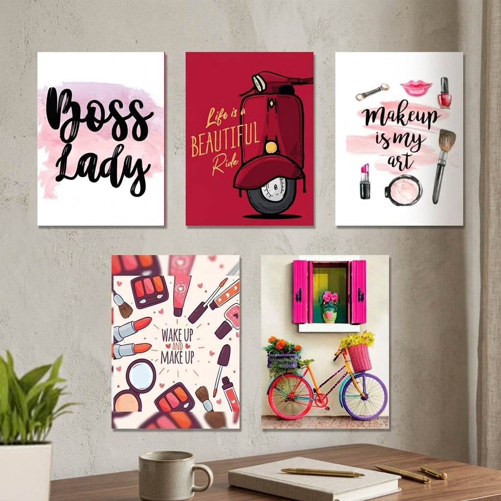 Girls Motivational Wall Art Set of 5 | Premium Laminated Photo Tile Frames