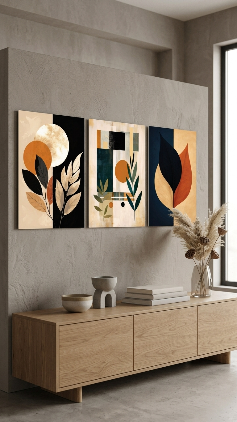 Modern Abstract Botanical Wall Art Set of 3 | Laminated Prints 8x11 Inch