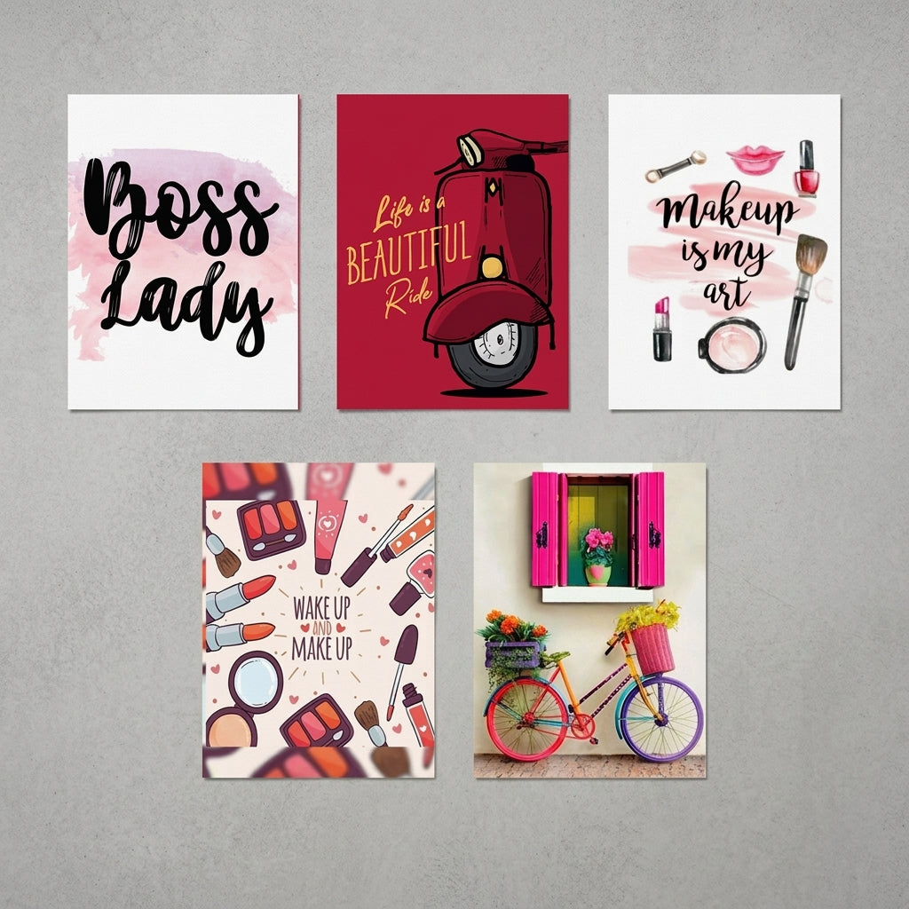 Girls Motivational Wall Art Set of 5 | Premium Laminated Photo Tile Frames