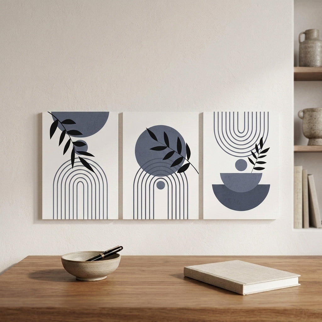 Minimalist Abstract Wall Art Set of 3 | Modern Laminated Prints 8x11 Inch