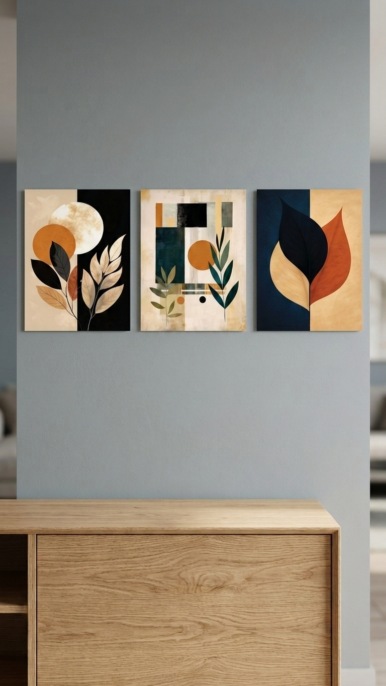 Modern Abstract Botanical Wall Art Set of 3 | Laminated Prints 8x11 Inch