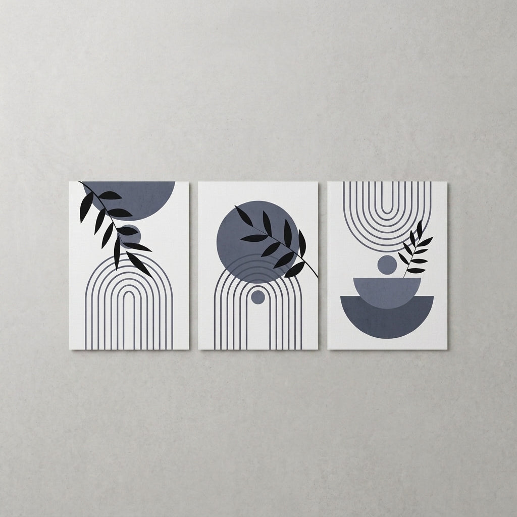 Minimalist Abstract Wall Art Set of 3 | Modern Laminated Prints 8x11 Inch
