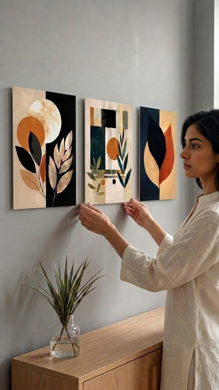 Modern Abstract Botanical Wall Art Set of 3 | Laminated Prints 8x11 Inch