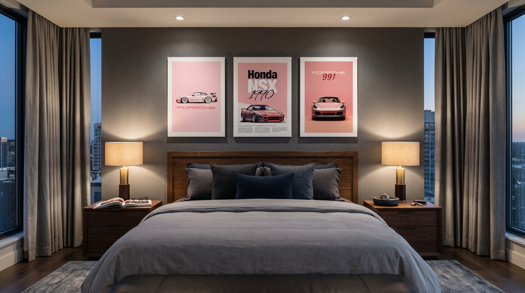 Porsche Pink Car Wall Art Set of 3