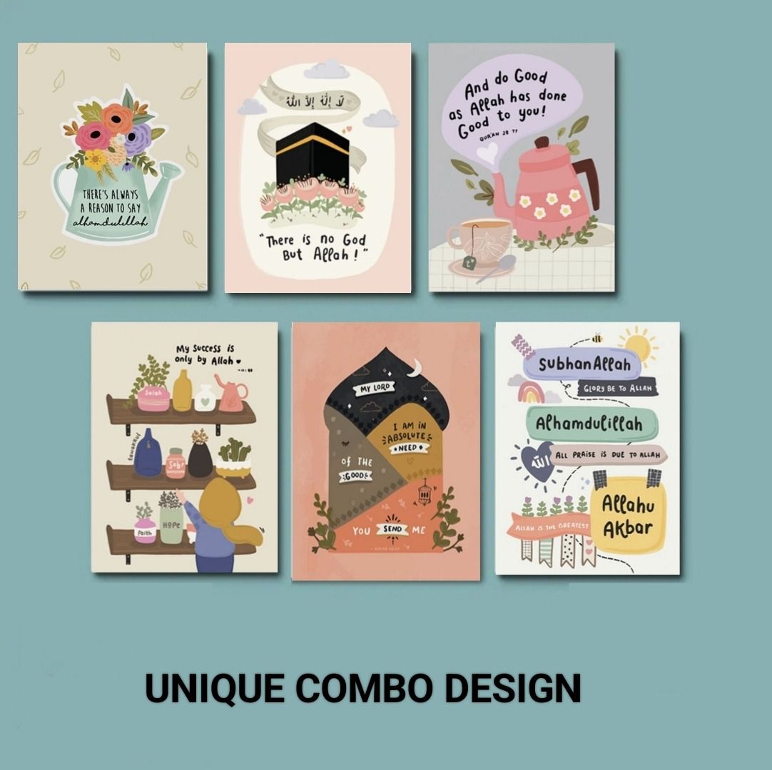 Islamic Kids Wall Frames Set of 6 – Premium Laminated Wall Art