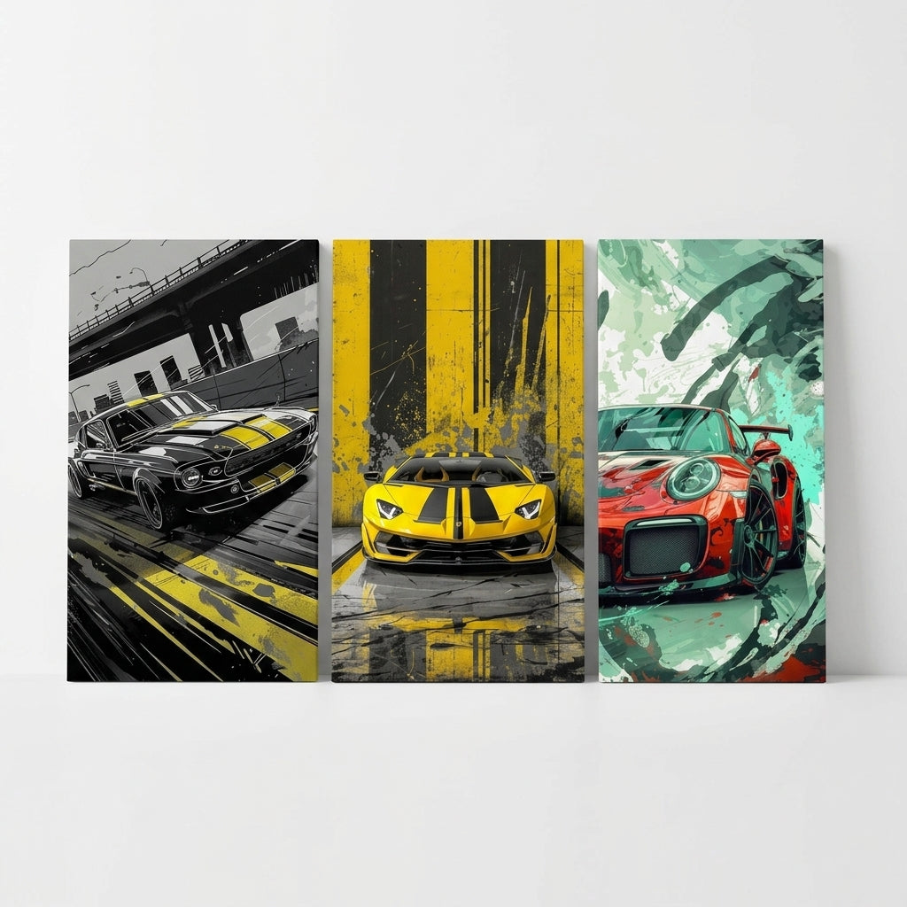 Sports Car Wall Frames Set of 3 – Premium Laminated Supercar Wall Art