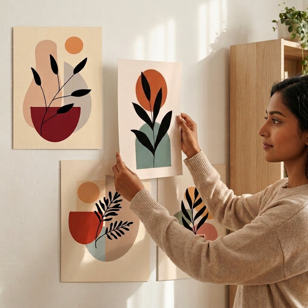Modern Botanical Wall Frames Set of 5 – Premium Laminated Abstract Leaf Wall Art