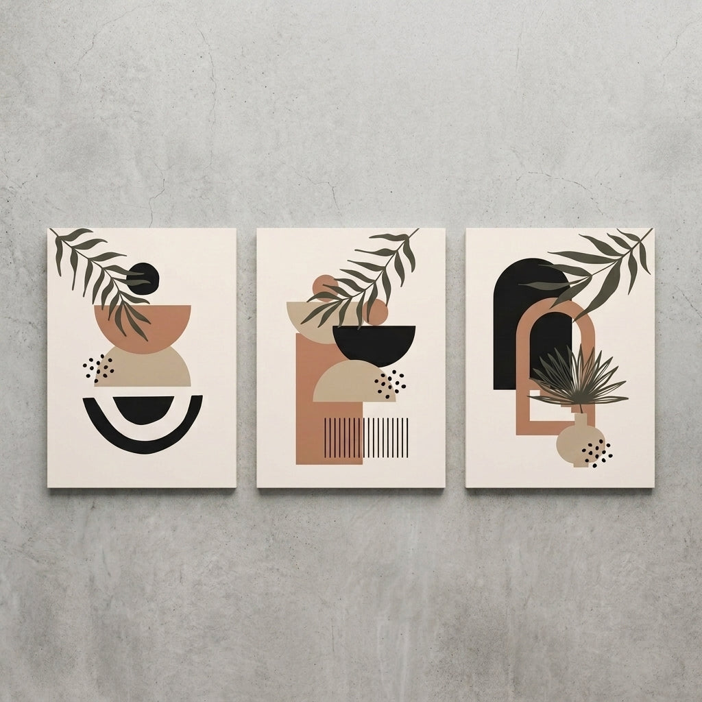 Abstract Boho Wall Decor Set | 3 Laminated Prints 8x11 Inch