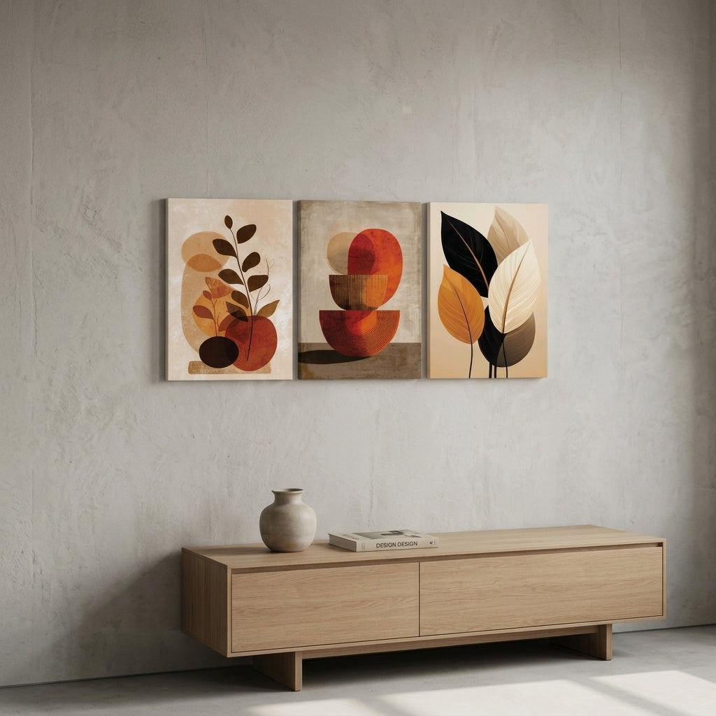 Modern Earth Tone Abstract Wall Art Set of 3 | Laminated Prints 8x11 Inch