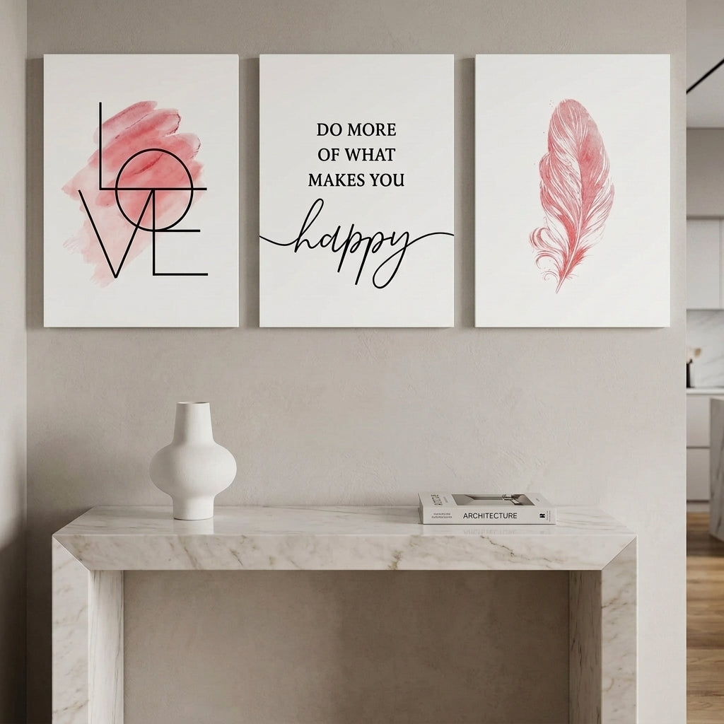 Minimalist Pink Wall Art Set of 3 | Laminated Photo Tile Frames 8×11 Inches