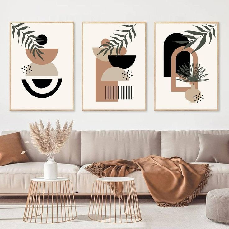Abstract Boho Wall Decor Set | 3 Laminated Prints 8x11 Inch