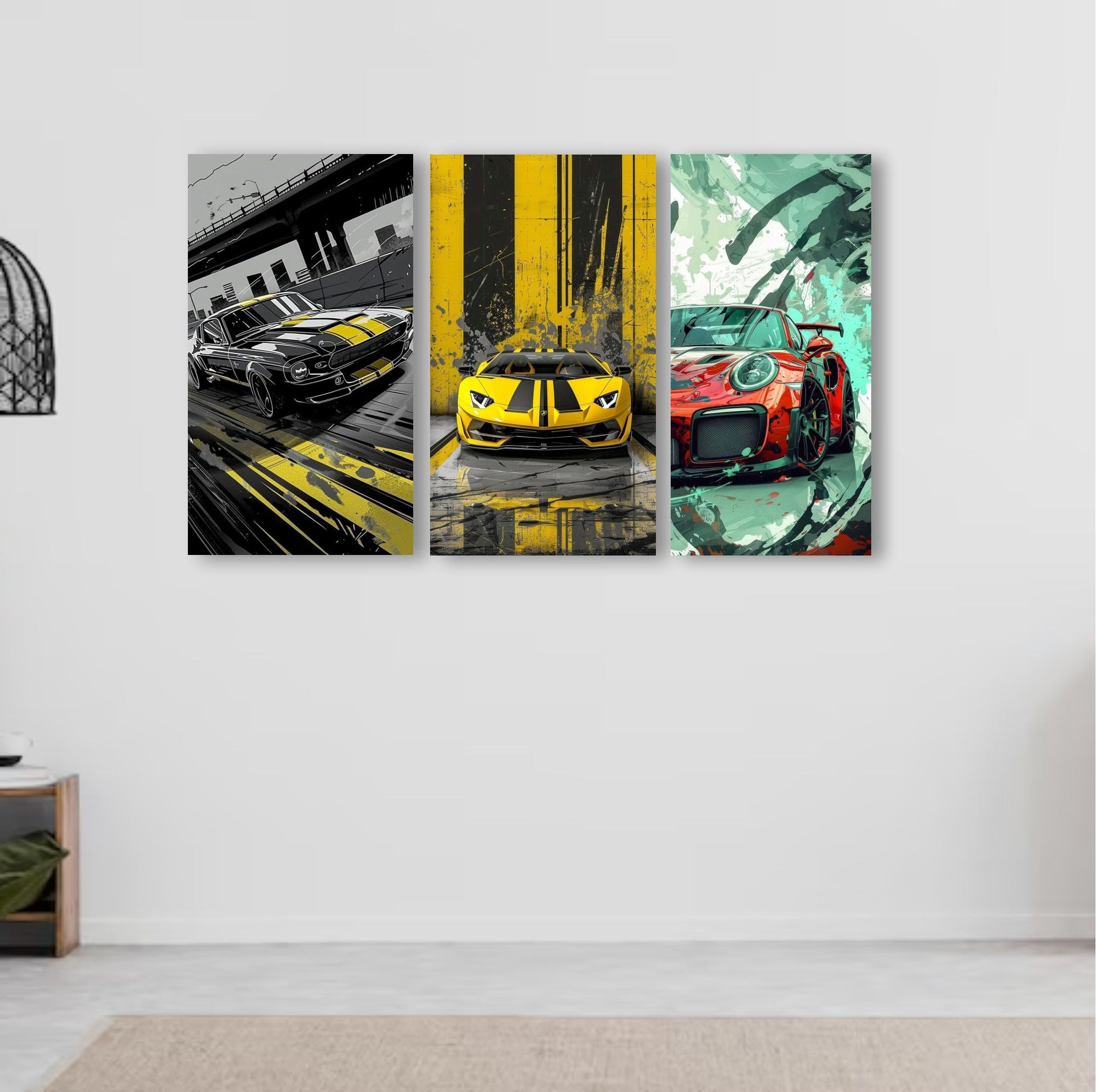 Sports Car Wall Frames Set of 3 – Premium Laminated Supercar Wall Art