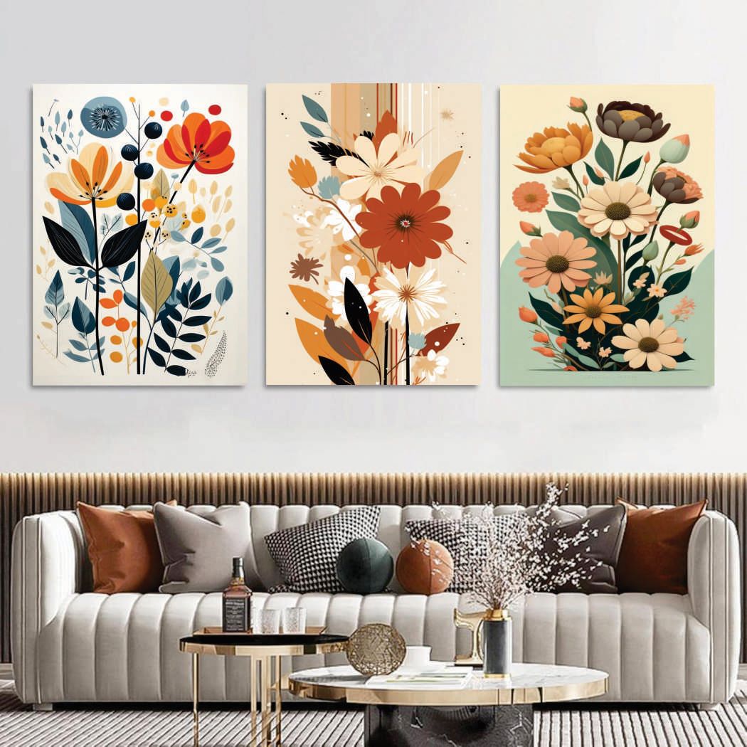 Floral Botanical Wall Art Set of 3 – Premium Laminated Printed Photo Tile Frames (8×11 Inches)